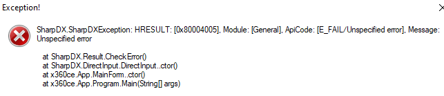 Fatal exception · Issue #1060 · x360ce/x360ce · GitHub