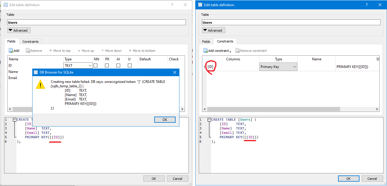 If 'Quotes for Identifiers' option is 'Square brackets', modifying a ...