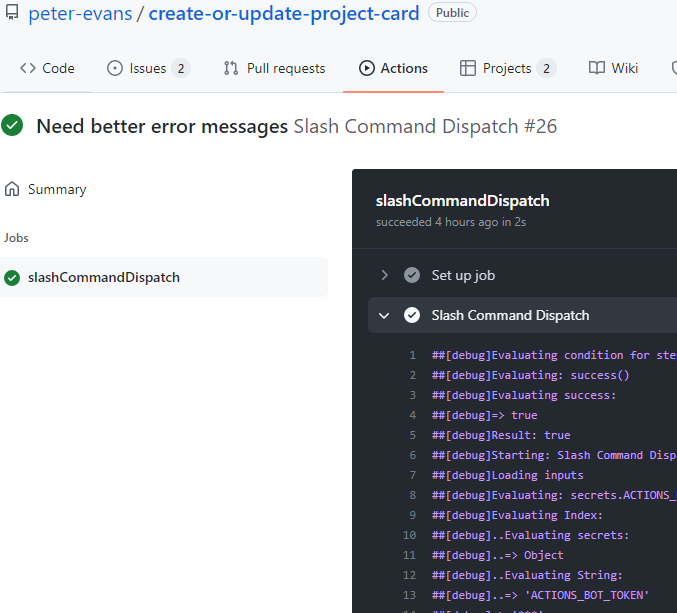 Need better error messages · Issue 62 · peterevans/createorupdateprojectcard · GitHub