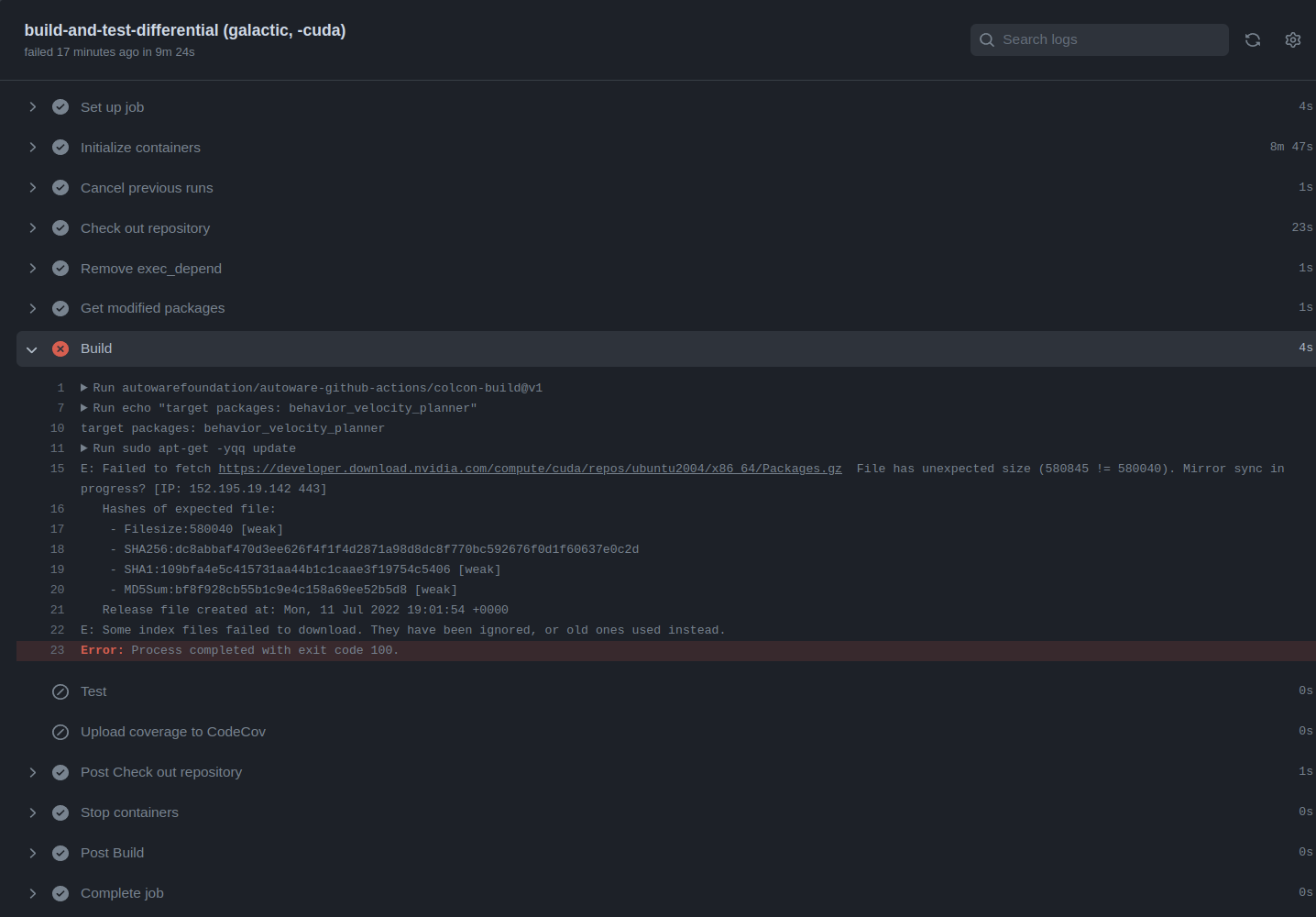 Fail CI check buildandtestdifferential (galactic, cuda) · Issue