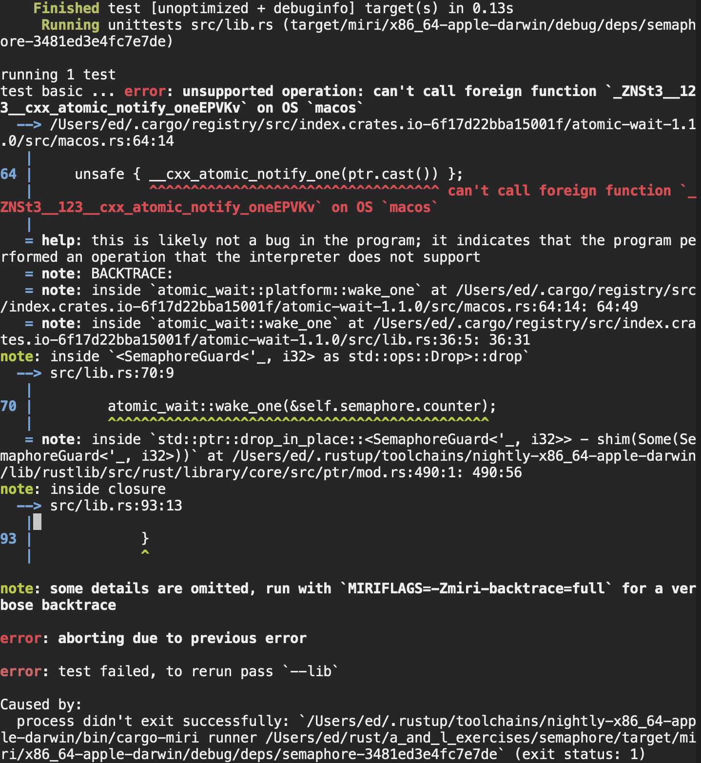 "Unsupported operation on macOS: Unable to call foreign function _ZNSt3 ...