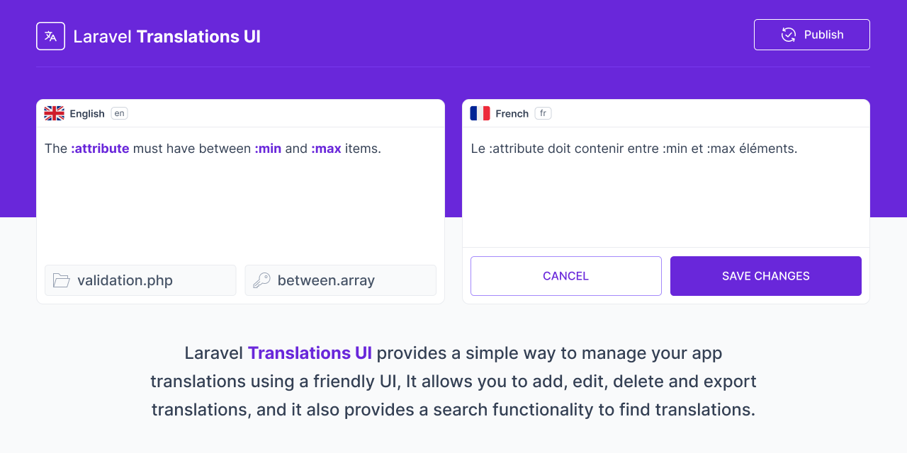 Laravel Translations UI Screenshot