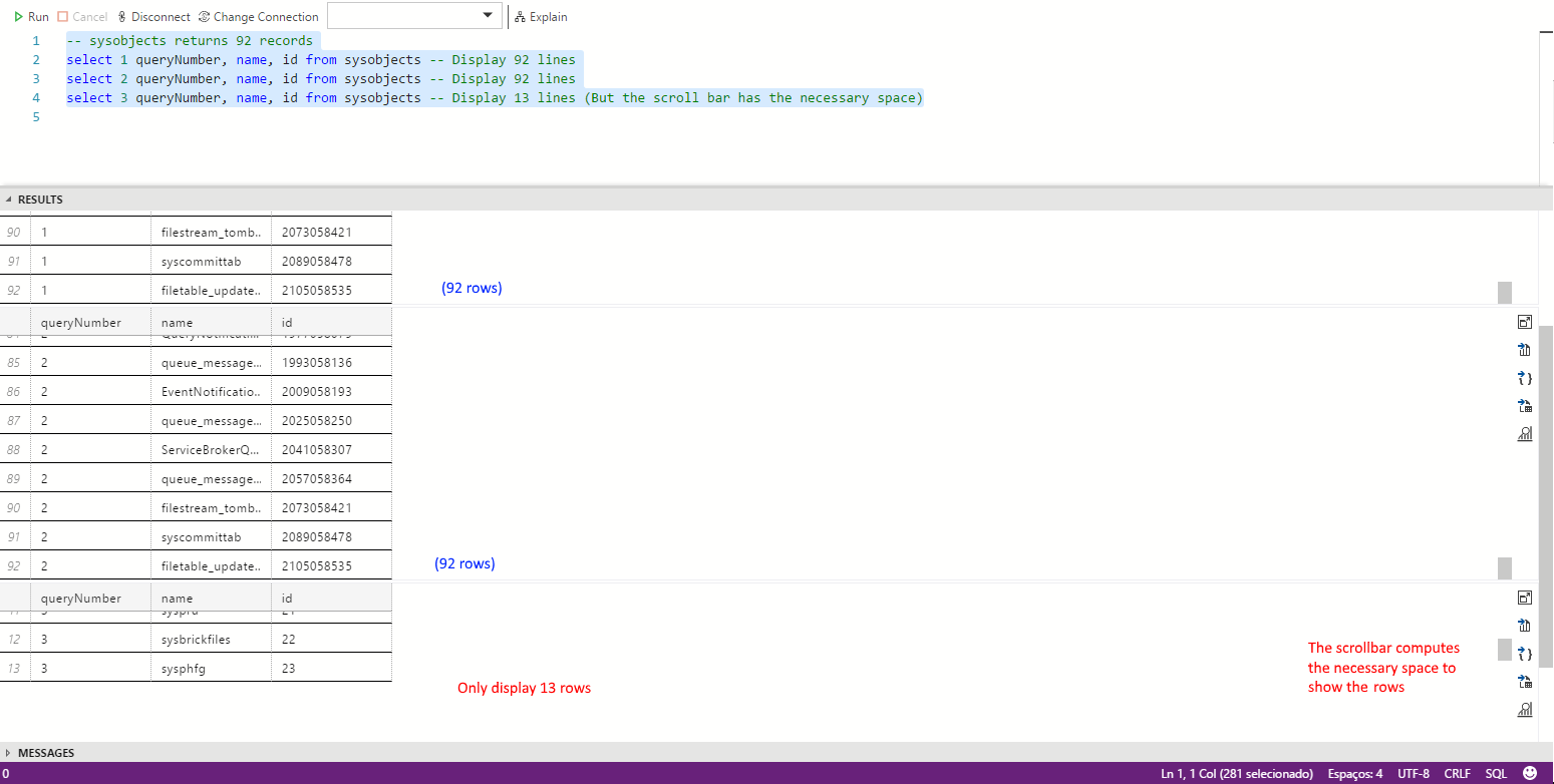 Result Grid doesn`t display all the rows when executing multiple ...