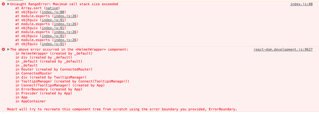 Uncaught Rangeerror: Maximum Call Stack Size Exceeded · Issue #373 ·  Nfl/React-Helmet · Github