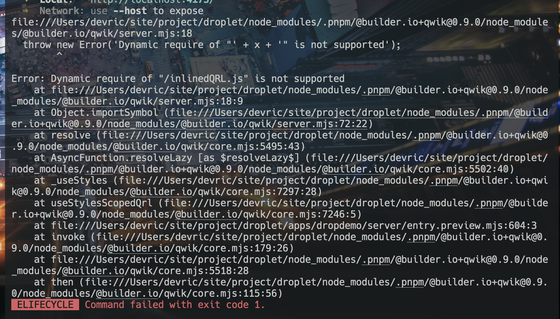 Failed to fetch dynamically imported module when accessing to the route ...
