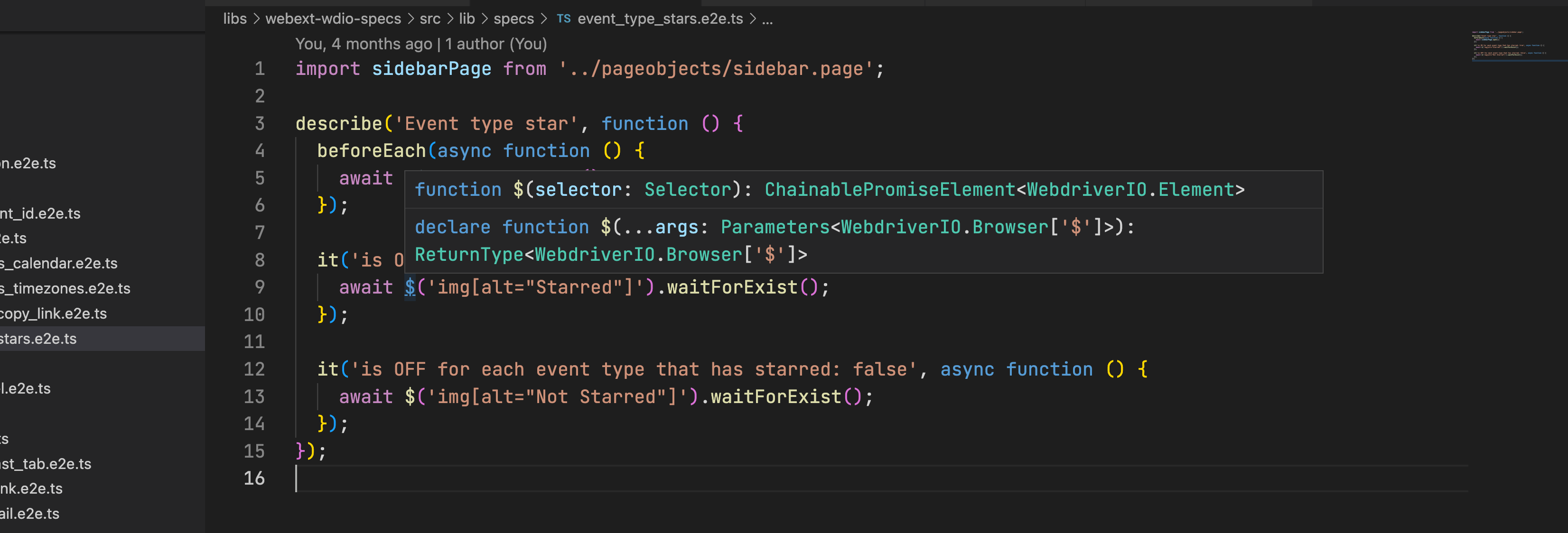 Incorrect typings with this extension and WDIO + Jquery in VSCode