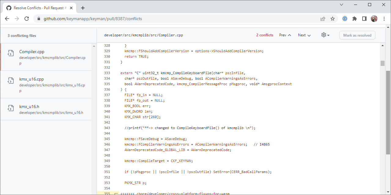 Pull Request conflict resolution page UI is sized too large for the ...