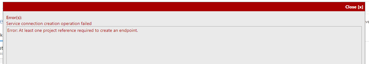 Error: At least one project reference required to create an endpoint ...