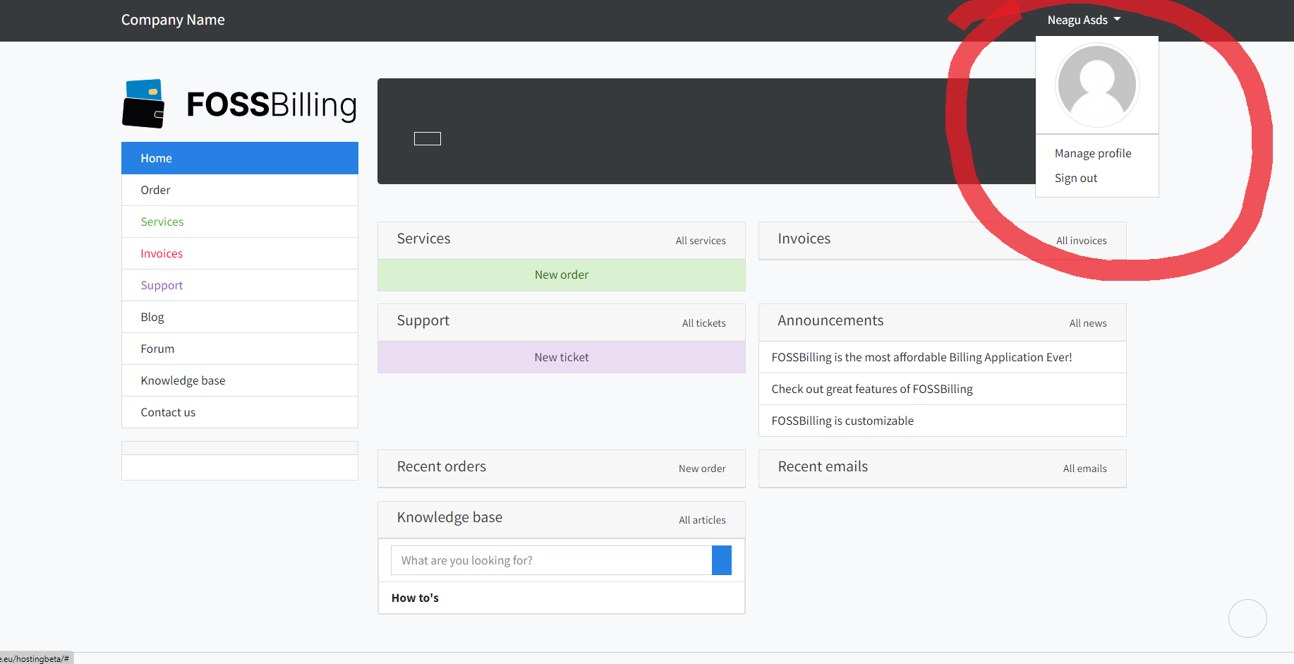 Fix for user menu by xSido · Pull Request #225 · FOSSBilling ...