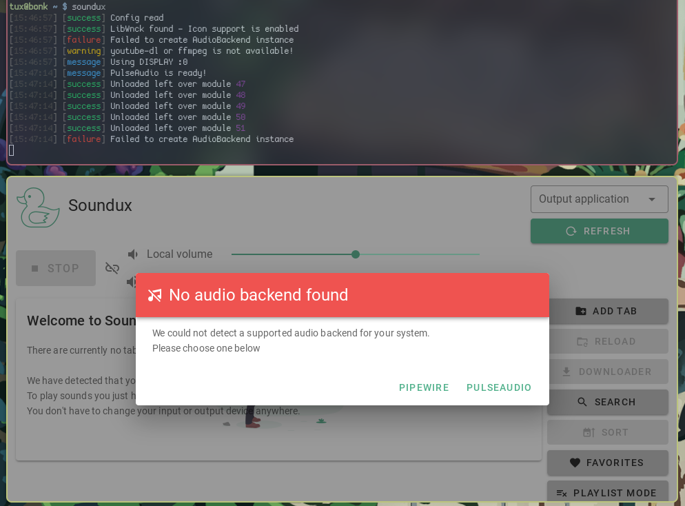 Gentoo + Pulseaudio detected; Failed to create AudioBackend instance