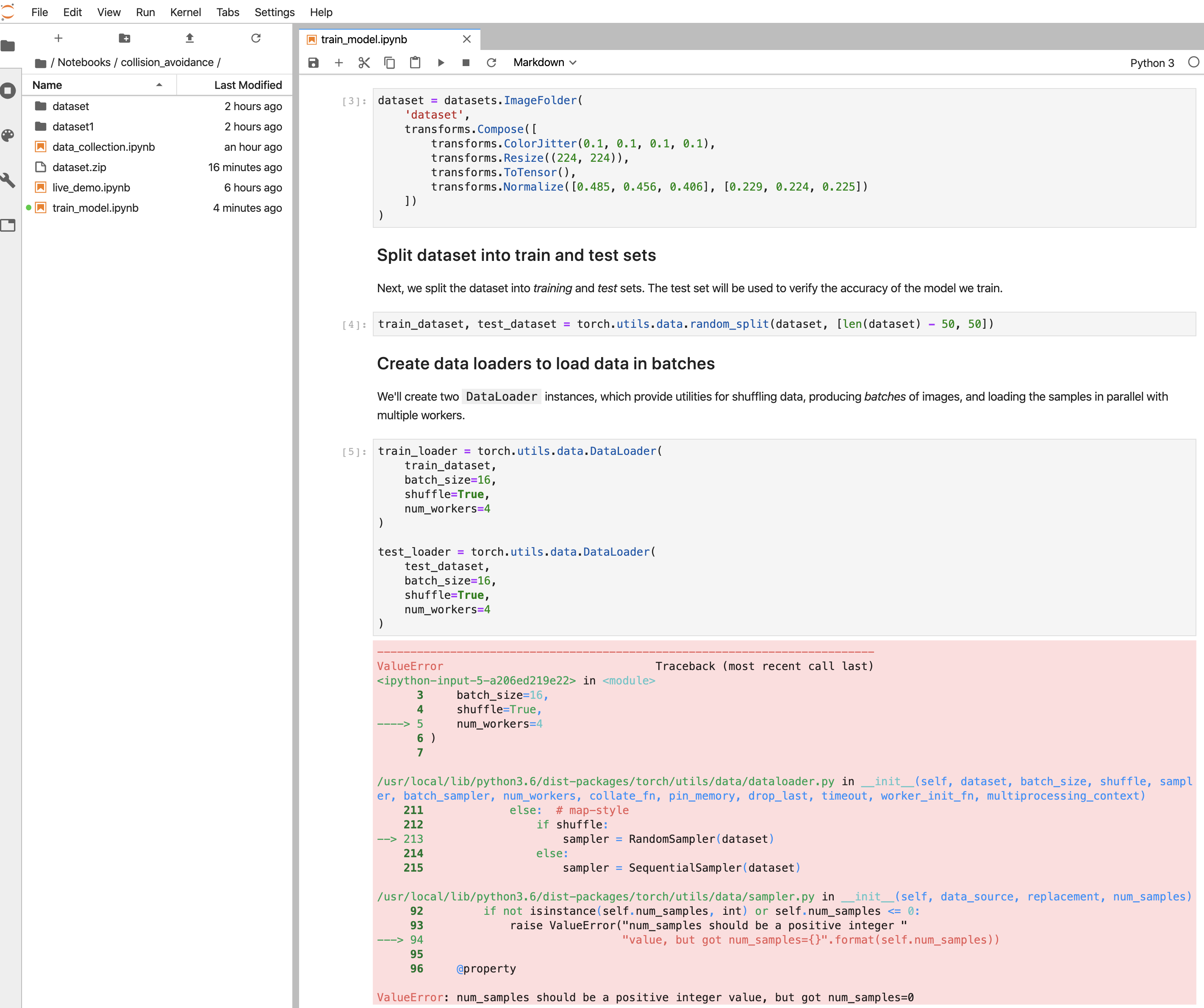 JetBot Train Model Error: Num_Samples should be a positive integer ...