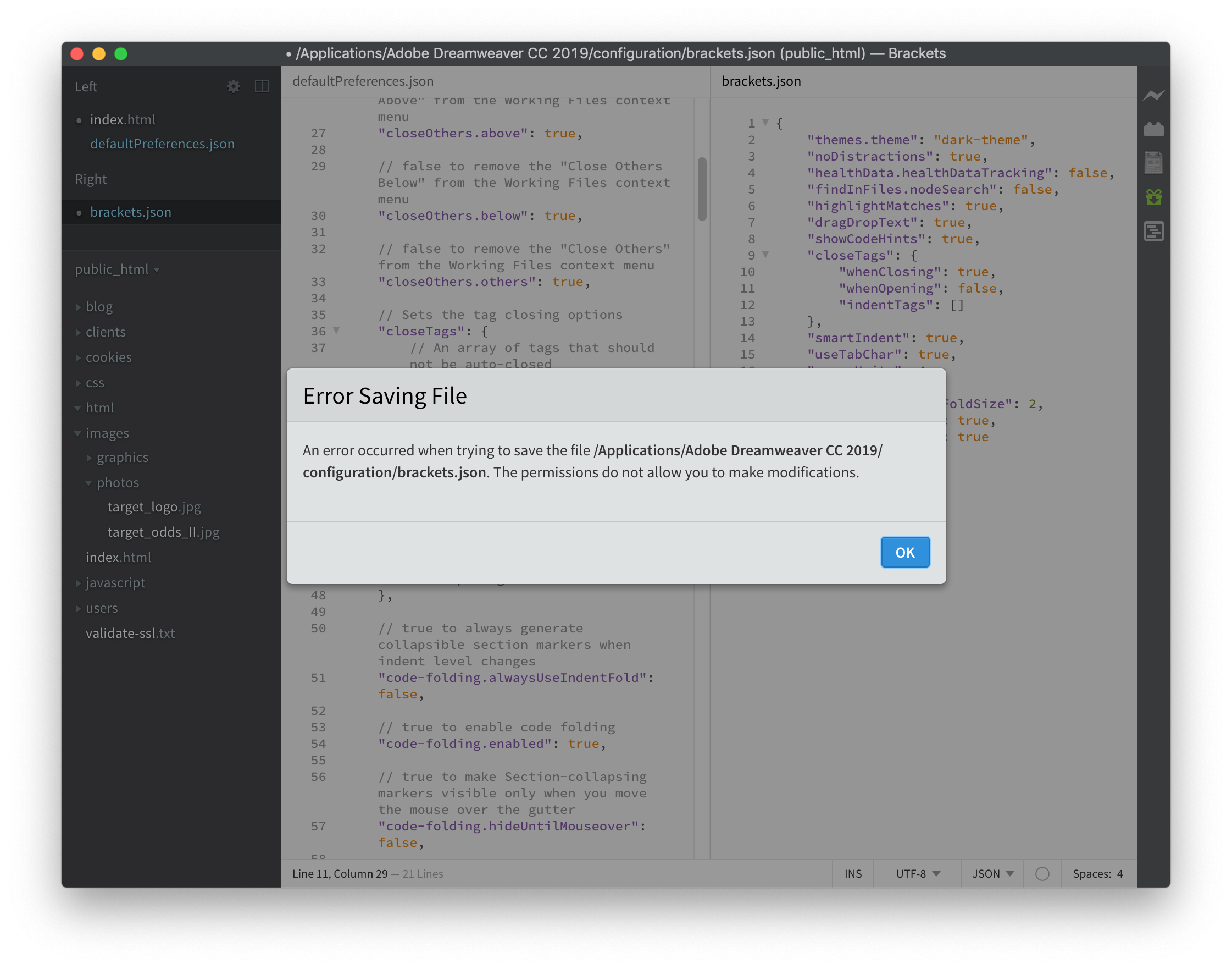 Brackets autocloses tags even when setting "whenOpening" to false