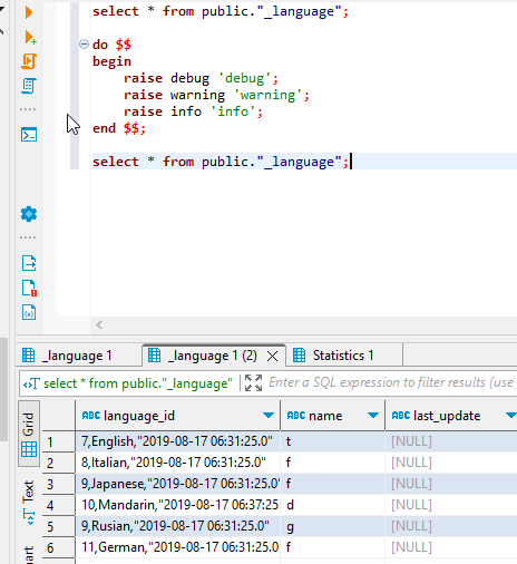 Statistics tab always becomes active when running a SQL script · Issue ...