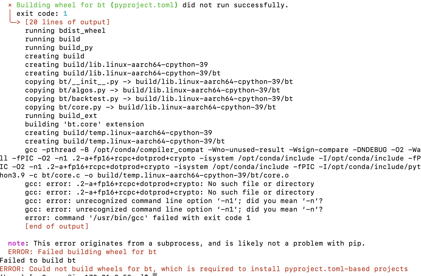 Failed building wheel for bt issue · Issue #272 · pmorissette/bt · GitHub
