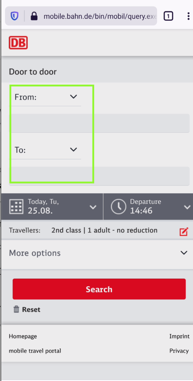 mobile.bahn.de - The dropdown list button is incorrectly displayed ...