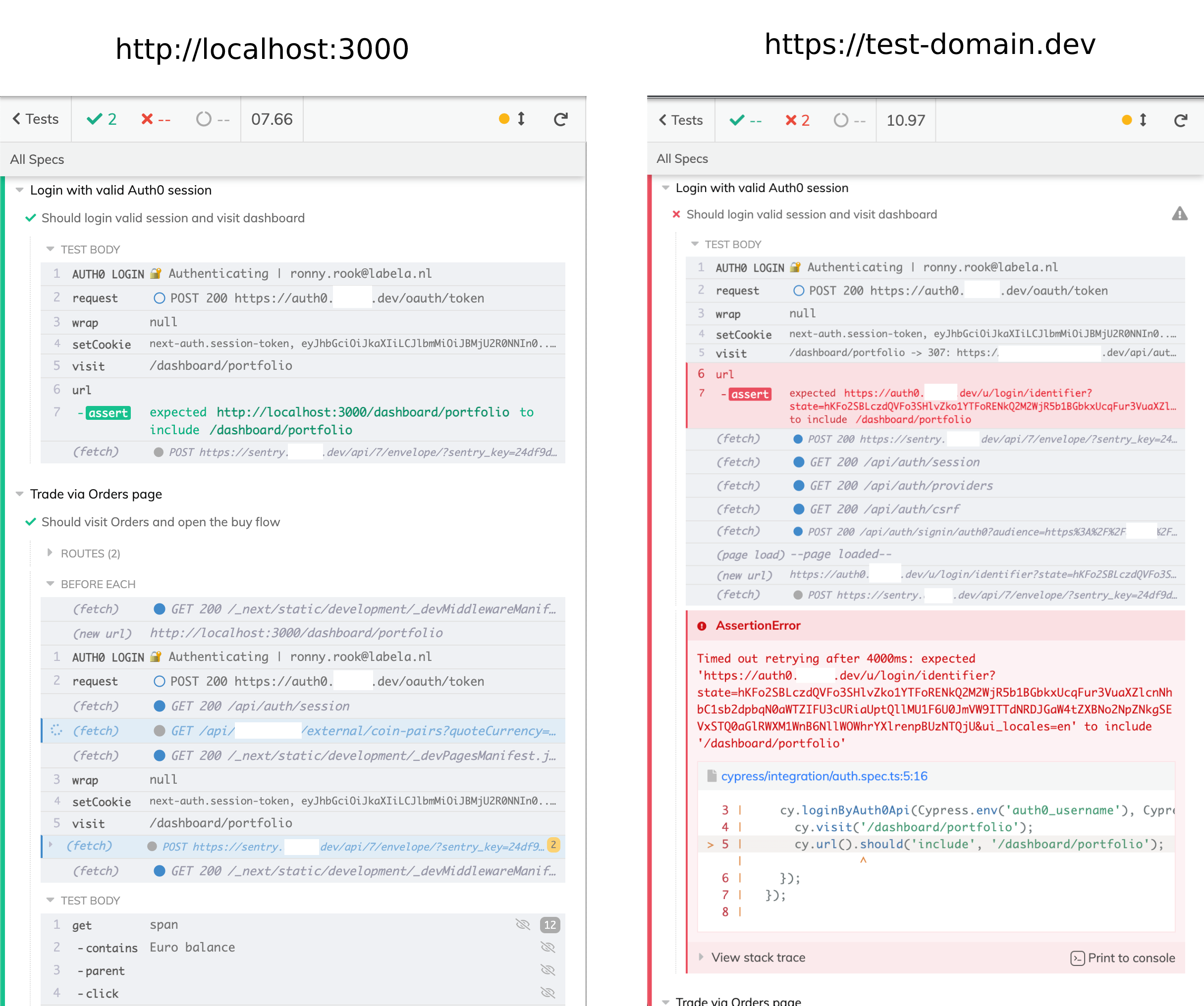 Nextauth/Auth0 e2e with Cypress test not working on host, but