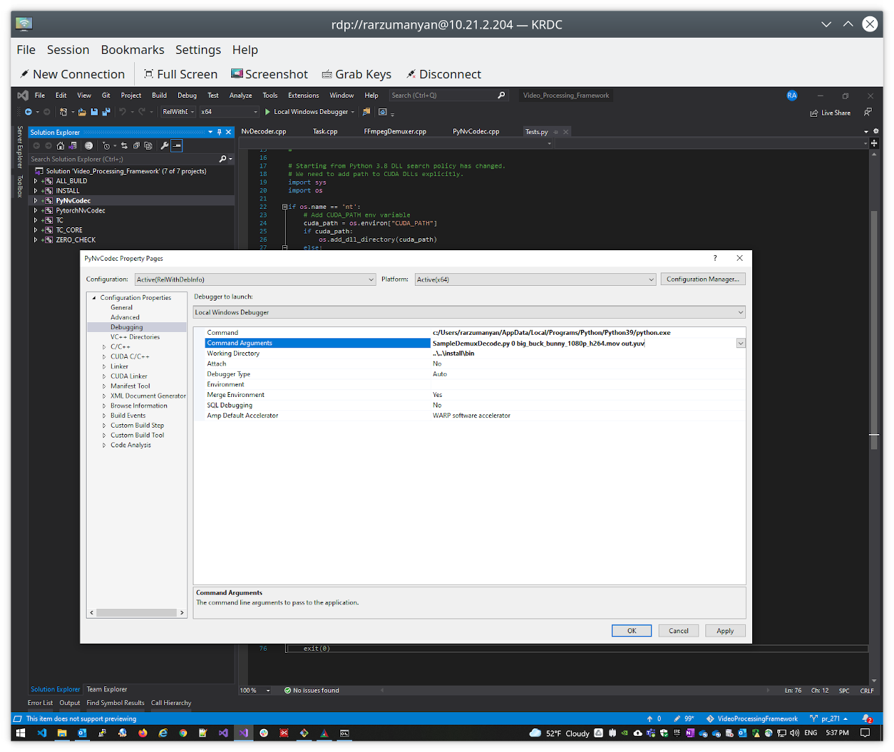 Setting up VPF debug configuration in Visual Studio