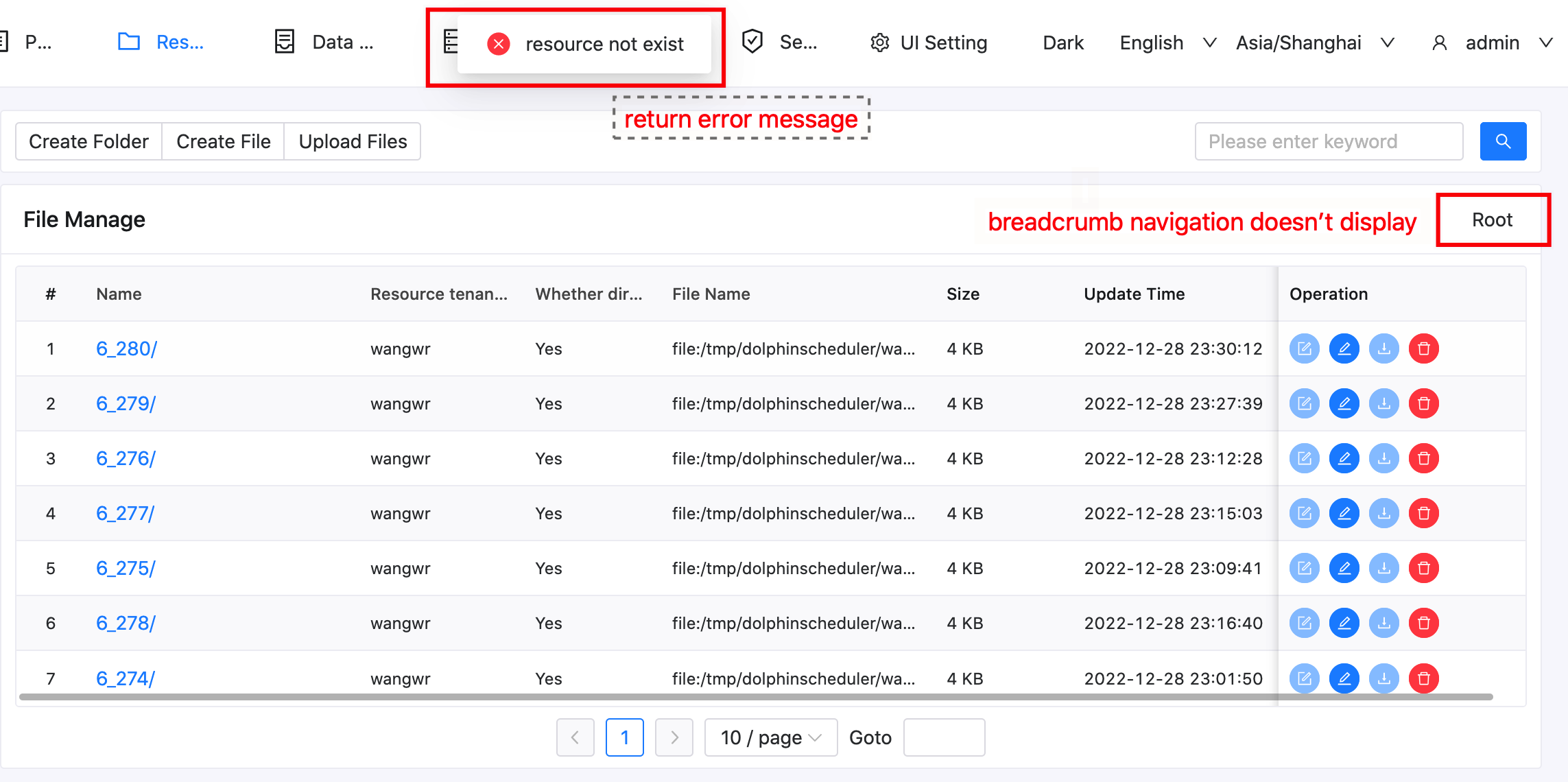[Bug] [UI] Breadcrumb navigation is not available and return unexpected