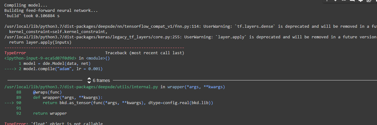 "float" object is not callable, when running model.compile("adam", lr ...