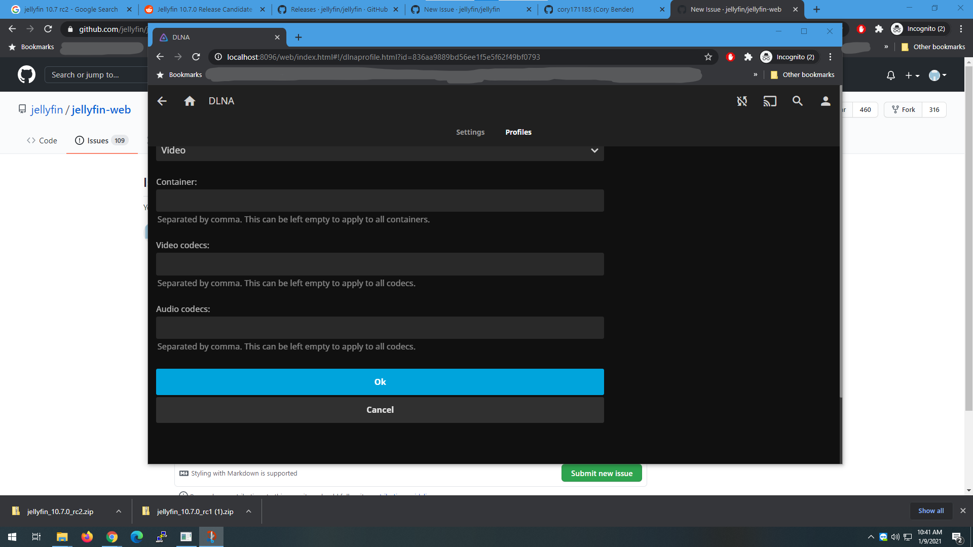 [bug] DLNA profile popup menus not working on small windows · Issue