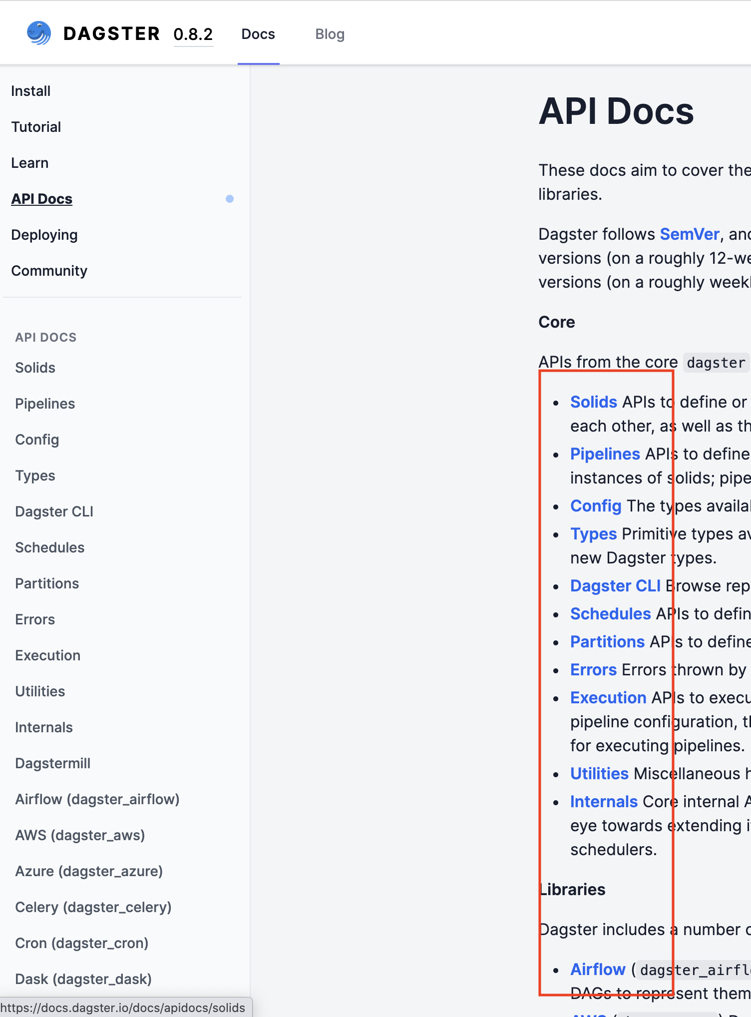 Links in API Docs index page should link to given version not latest ...