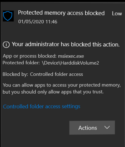Installing v0.17 on system with Controlled Folder Access triggers ...