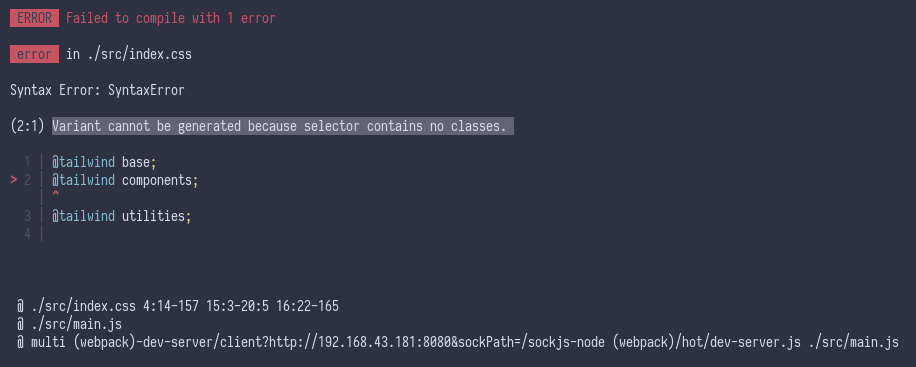 Variant cannot be generated because selector contains no classes ...