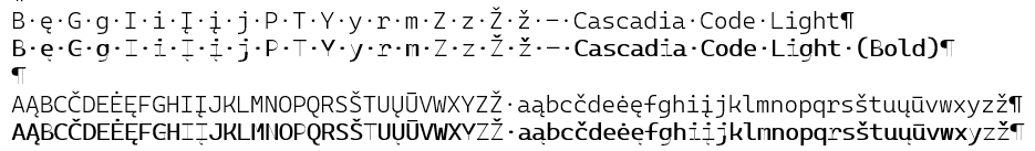 Cascadia Code Light issue