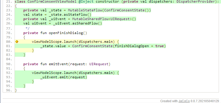 Android "viewModelScope.launch" block not fully covered for Kotlin 1.6. ...