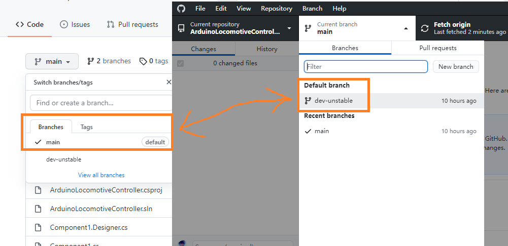 Repos default branch changed through the web browser was not ...