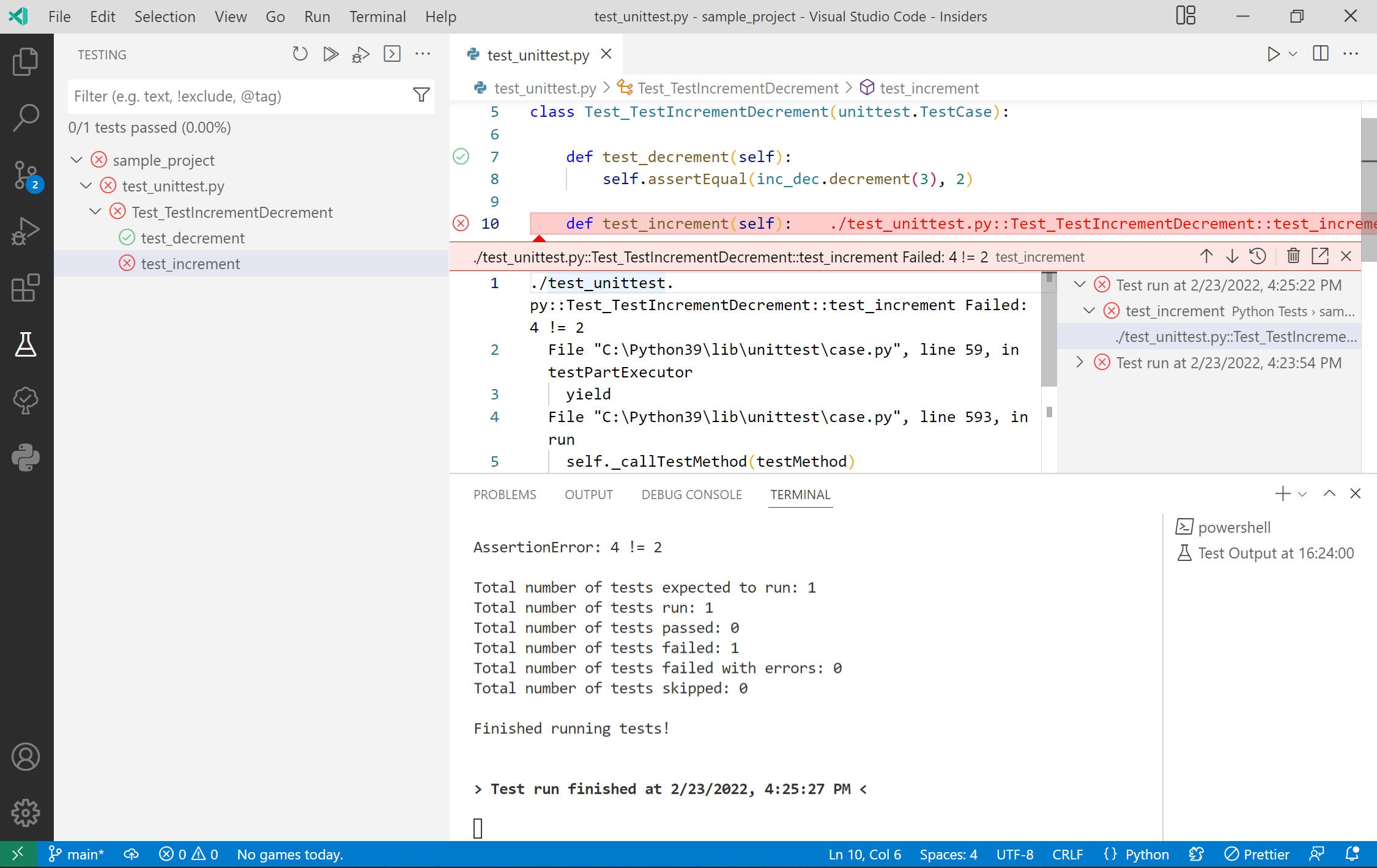 Test error runs in peek view is unreadable when using Light High ...
