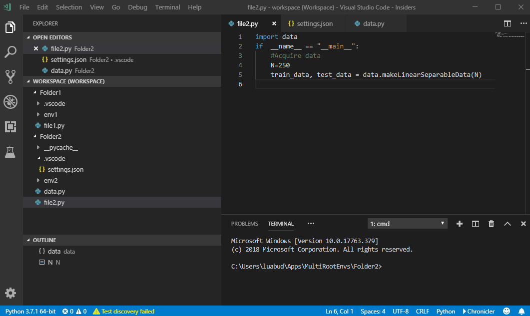 Interpreter not being updated on the status bar for second folder in a ...