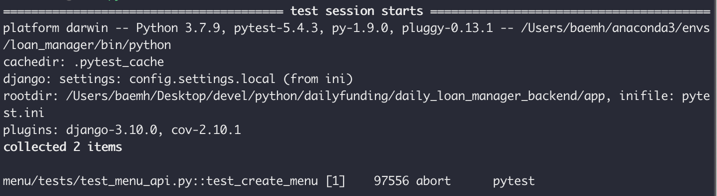 pytest result is not err msg, reulst is abort, don't know problem ...