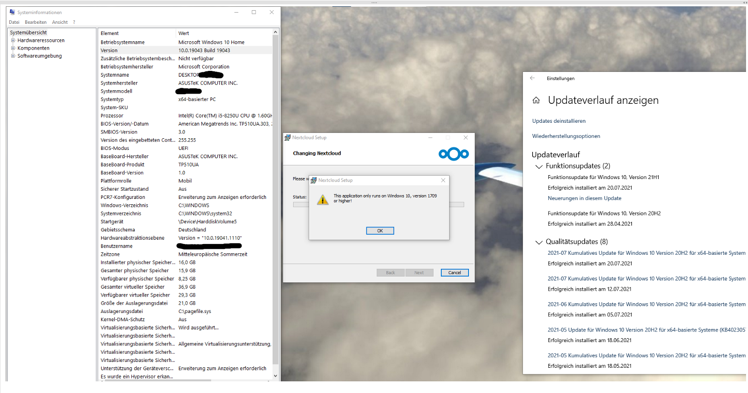 Can not use installer to update version after updating to windows 21 H1 ...