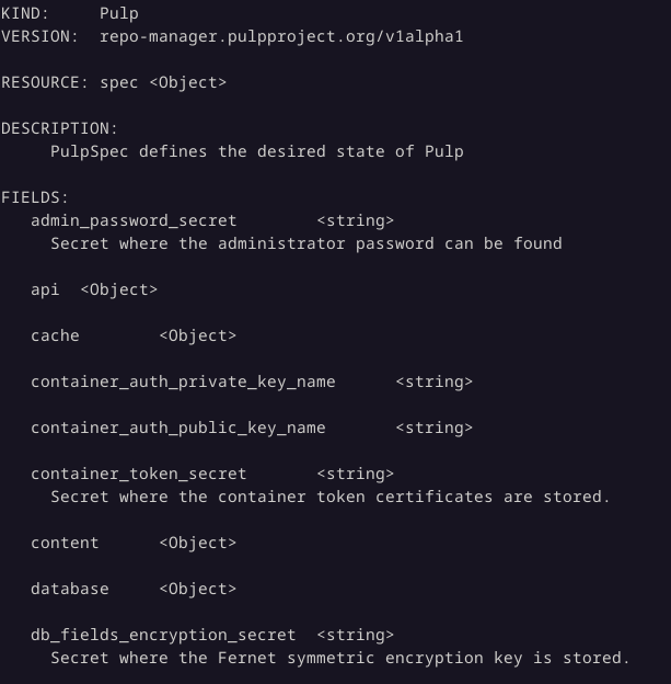 [DOC] Update field comments · Issue #711 · pulp/pulp-operator · GitHub