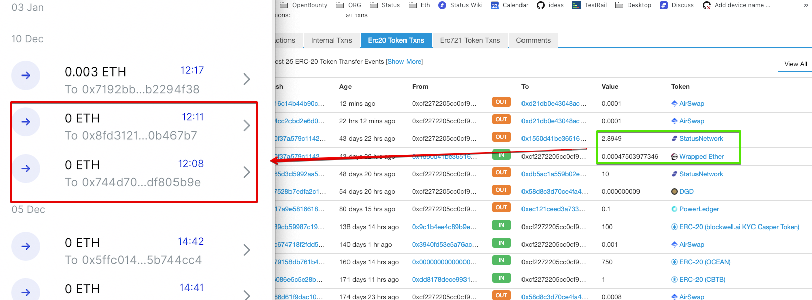 Outgoing token transactions in transaction history are shown as 0 ETH after  relogin · Issue #7329 · status-im/status-legacy