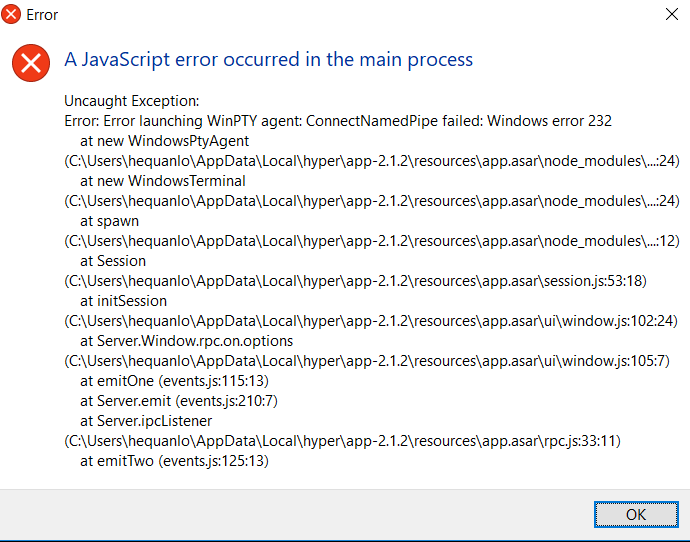 Failed to open Hyper on Win10 · Issue #3529 · vercel/hyper · GitHub