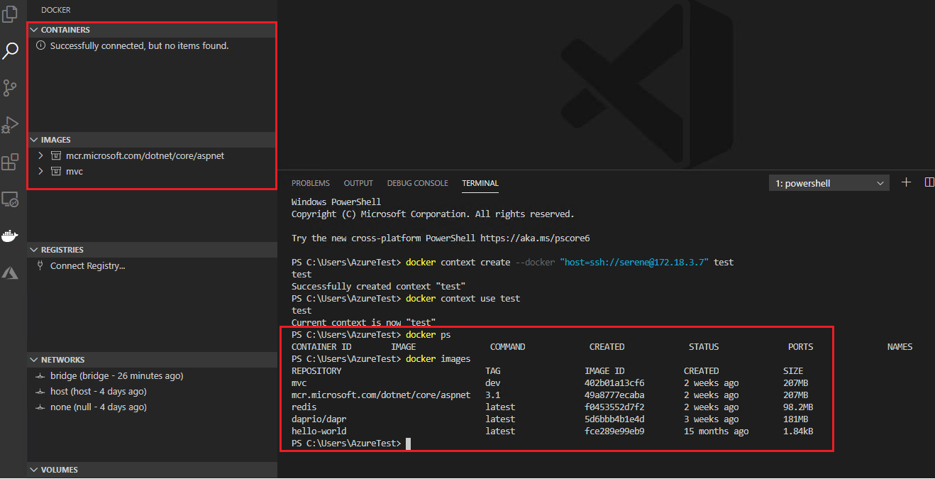 The Docker view in the VS Code jumps between local/remote shortly after ...