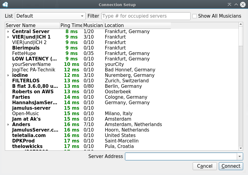 Screenshot della finestra di connessione