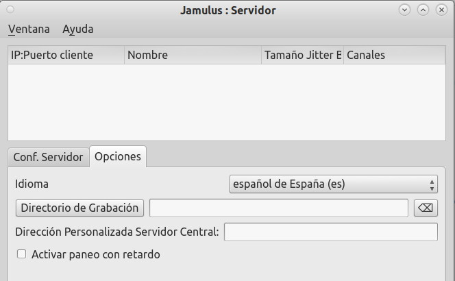 Imagen de las opciones del servidor Jamulus