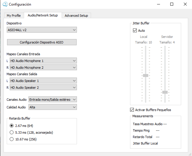 Imagen de la ventana de configuración de audio/red