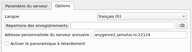 Image de la fenêtre options du serveur Jamulus