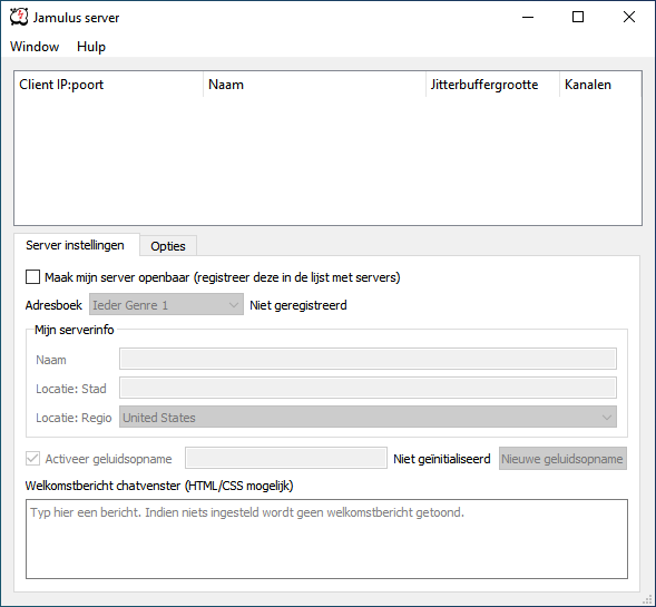 afbeelding van het Jamulus server configuratie venster