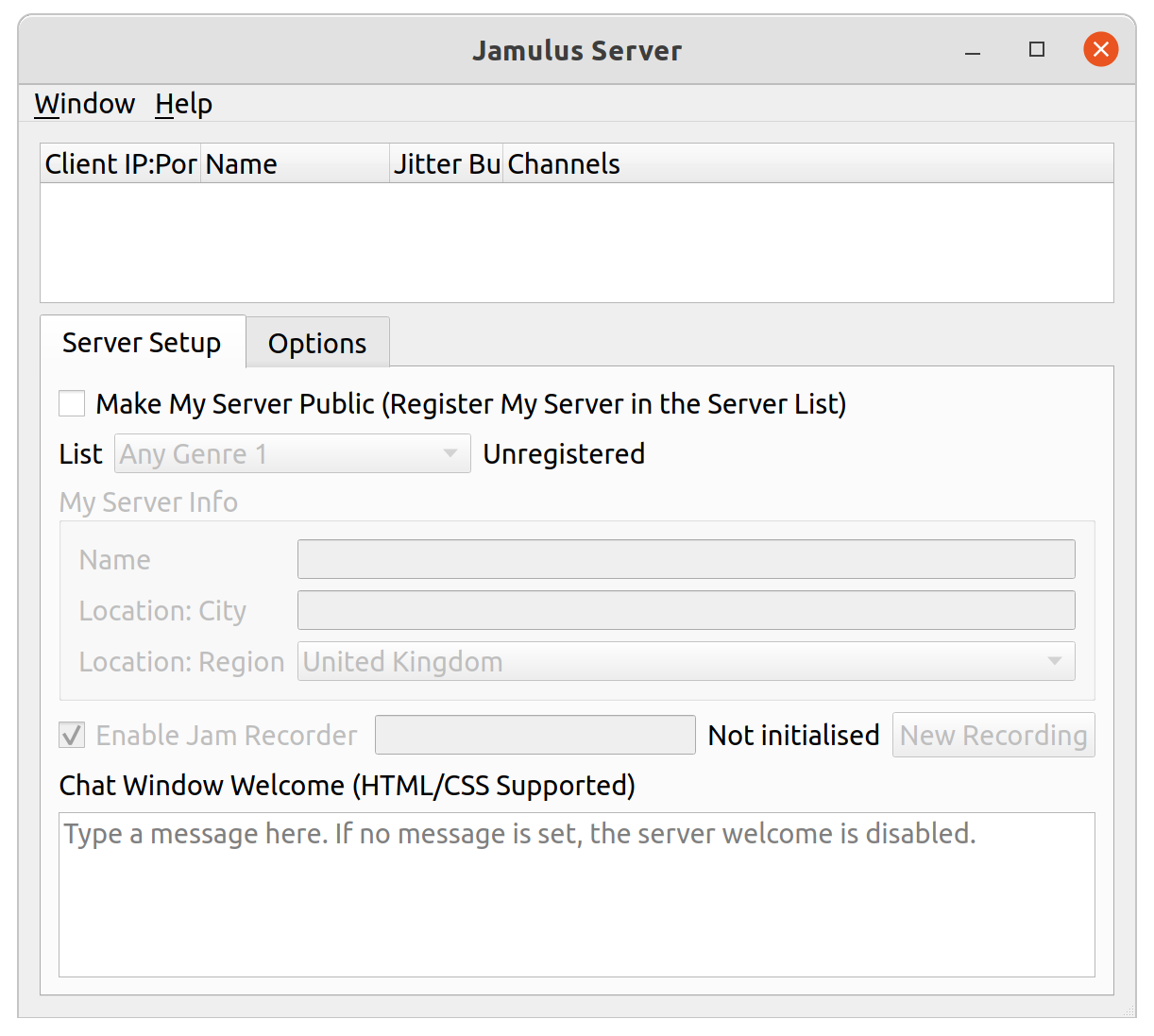 Darstellung eines Jamulus Server Setup Fensters