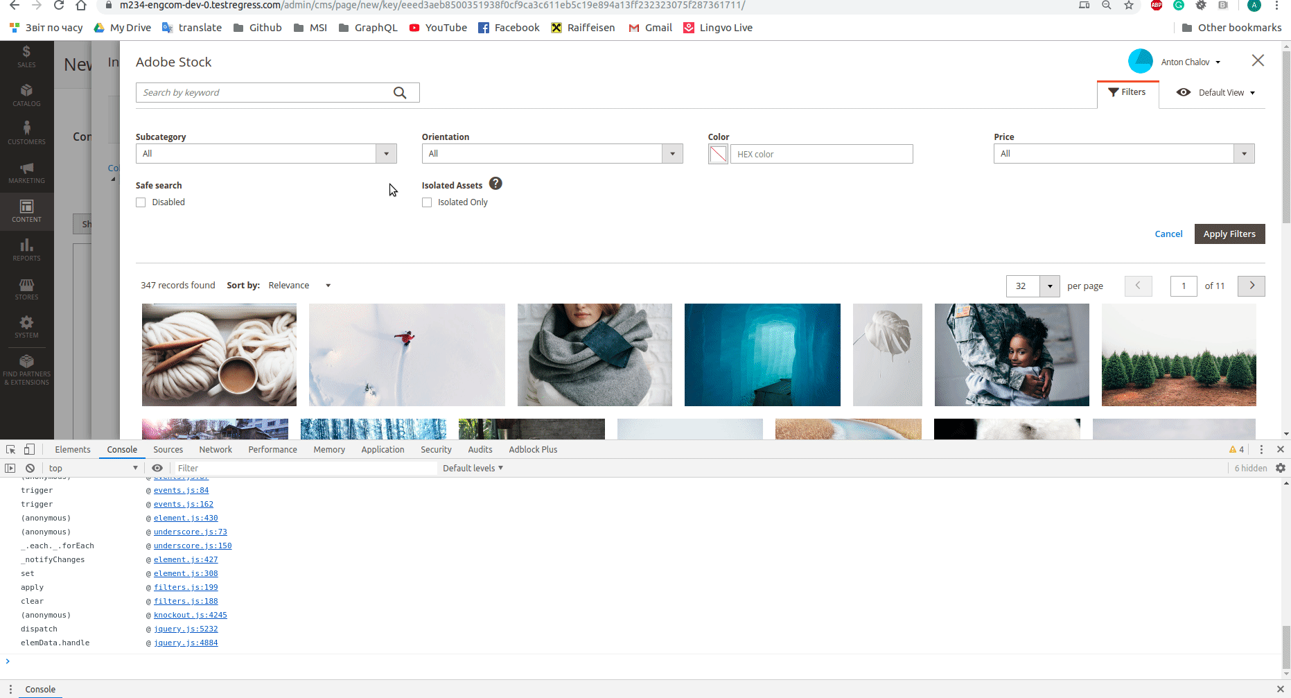 A "500 Internat Server Error" appears in Developer Console each time