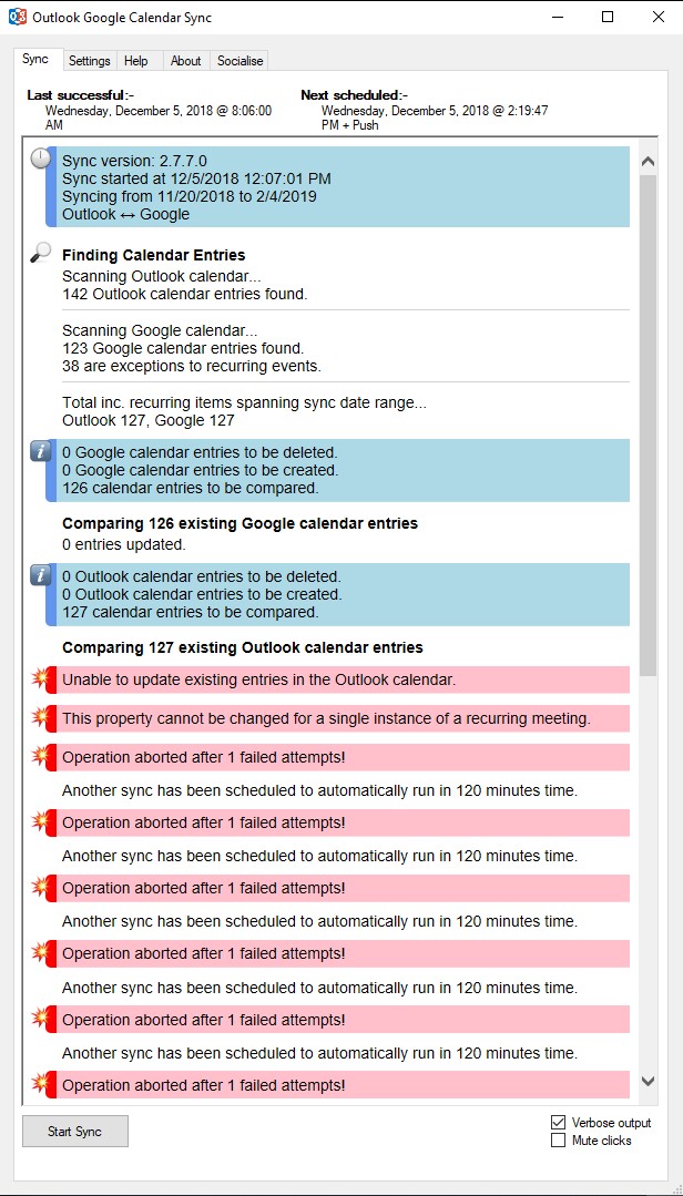 outlook google calendar sync report
