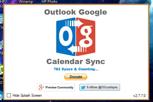 outlook google calendar sync splash screen