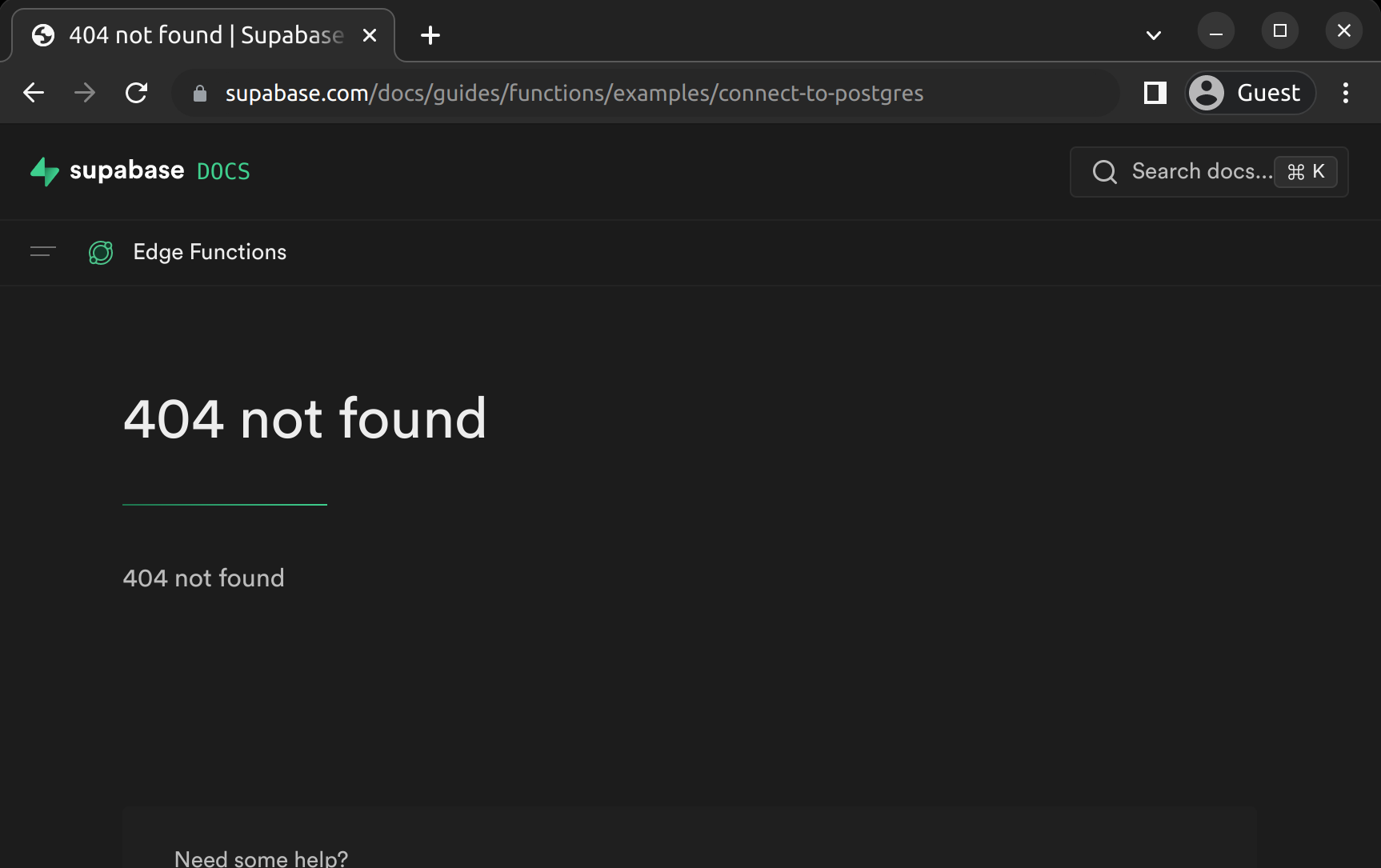 Broken link (404) for "Edge Functions -> Connect to Postgres" example ...