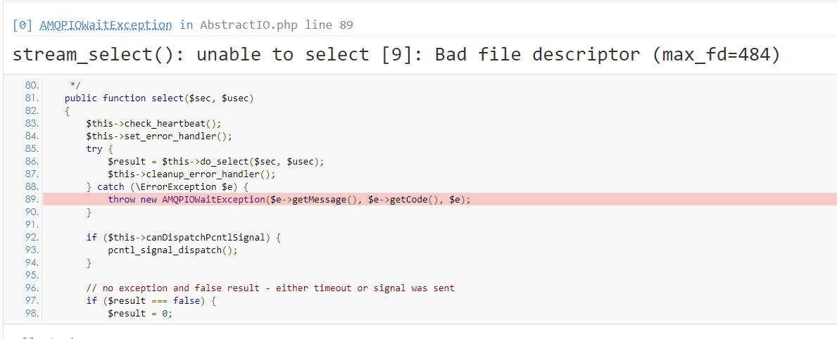 stream_select(): unable to select [9]: Bad file descriptor (max_fd=444 ...