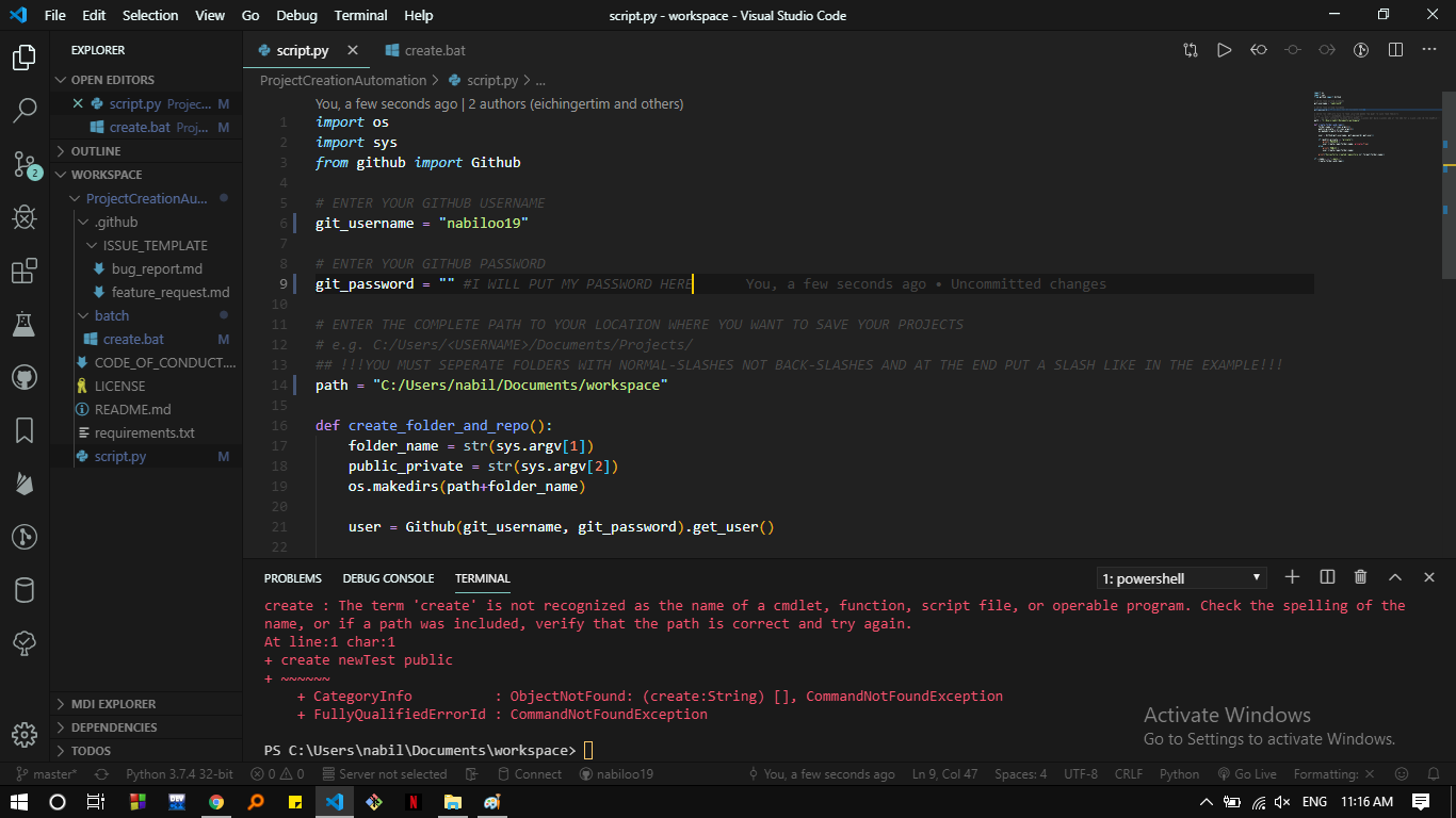 [BUG] · Issue #4 · eichingertim/ProjectCreationAutomation · GitHub